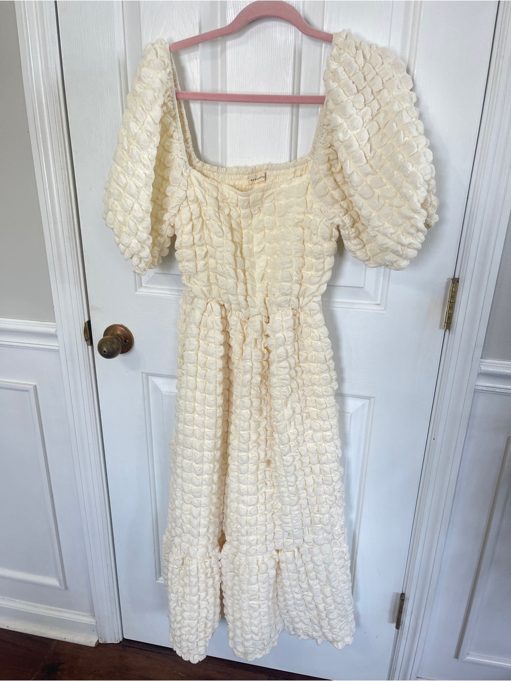 And The Why  Small Ivory Dress  Bubble  Puff Sleeve Peasant Midi   Cottagecore - Picture 2 of 7